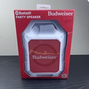 Budweiser Party Tailgate Bluetooth Speaker LED Lights FM Radio White NEW